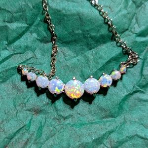 New Barzel 18K White Gold Plated Created White Opal Gr